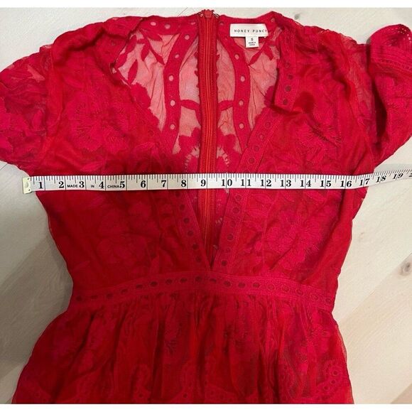 NEW Anthropologie Red Romantic Fairy Boho Coquette Soft Girl Dainty Lace Dress - Picture 12 of 12